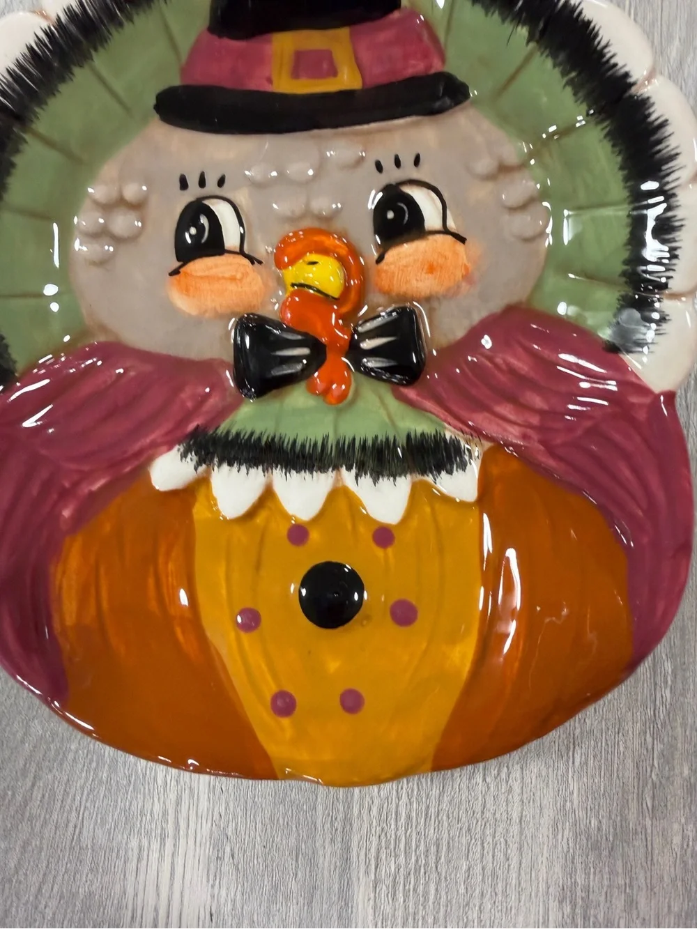 New Johanna Parker Fall Thanksgiving Turkey Pilgrim Hat Ceramic Spoon Rest